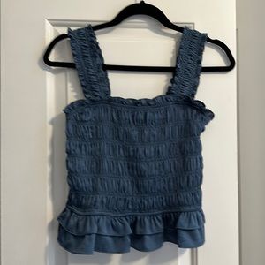 Aqua ruffled smocked top